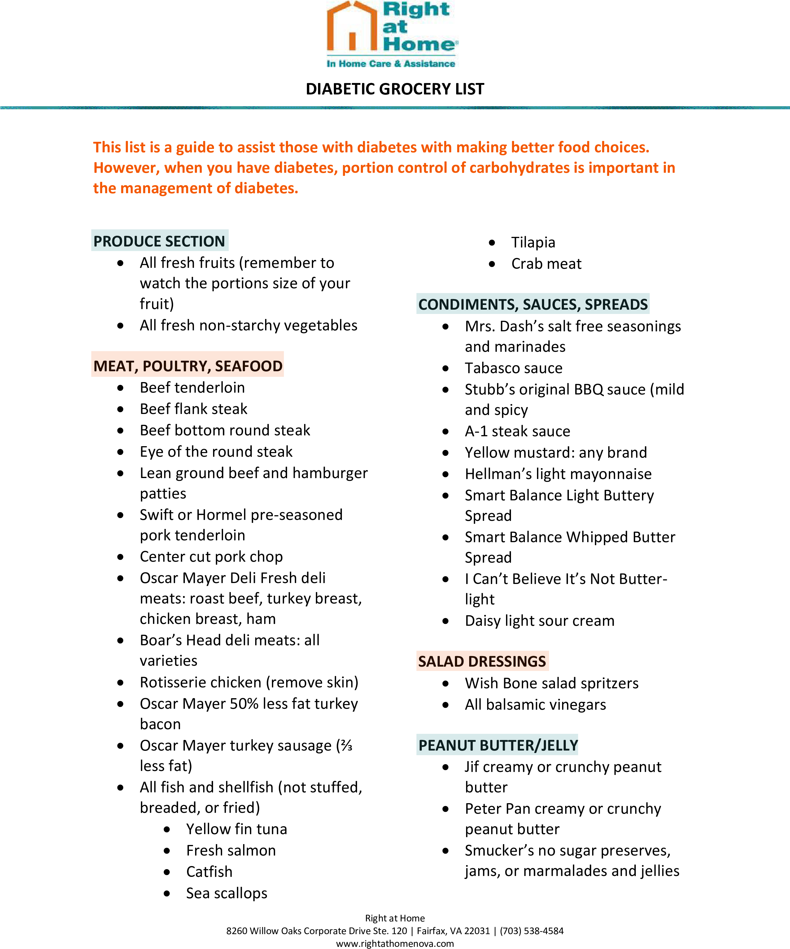 Printable Diabetic Grocery List - Right At Home Clipart (2550x3300), Png Download
