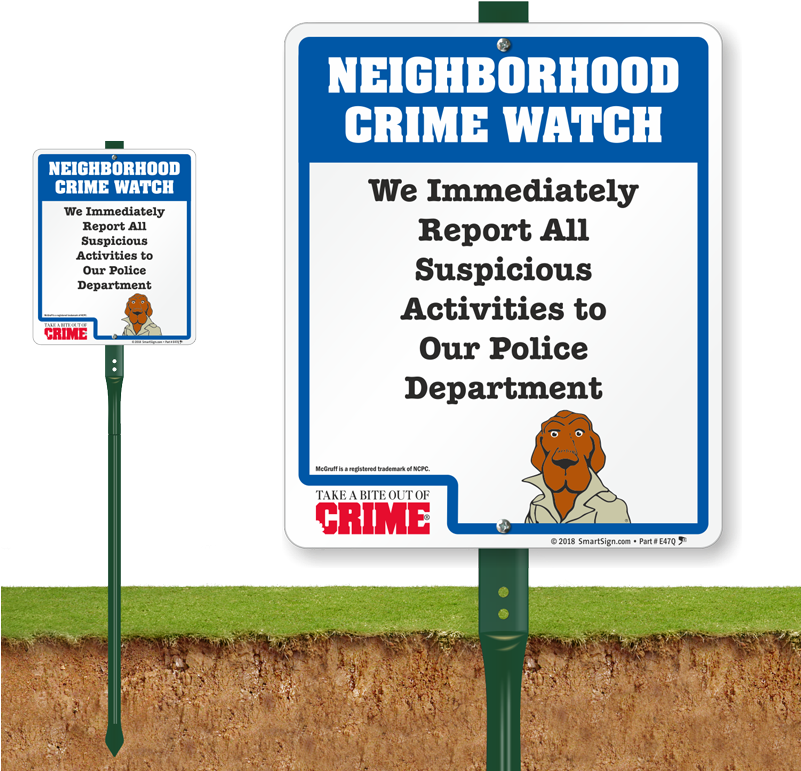 Report Suspicious Activities Crime Watch Lawnboss Sign - Warning German Shepherd Sign Clipart (800x800), Png Download