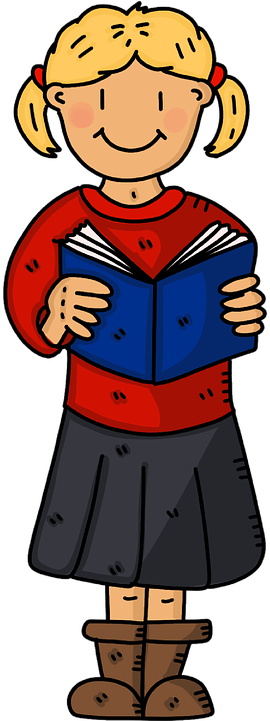 School Girl Book Reading Education Student School - Cartoon Clipart (720x720), Png Download