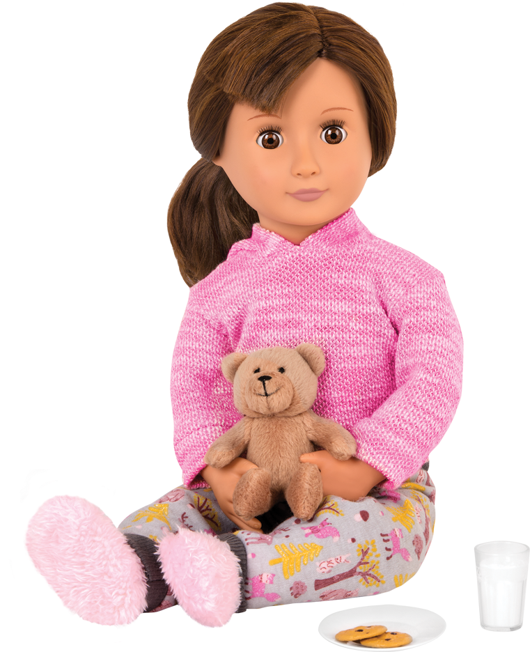 Bear Hugs Pajama Outfit Reese Holding Bear - Boneca Our Generation Morena Clipart (1050x1050), Png Download