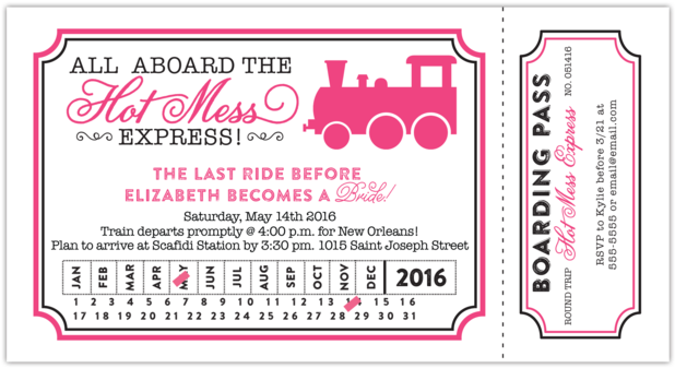 Fun Train Ticket Invitation Perfect For Bachelorette - Hot Mess Express Ticket Clipart (750x535), Png Download