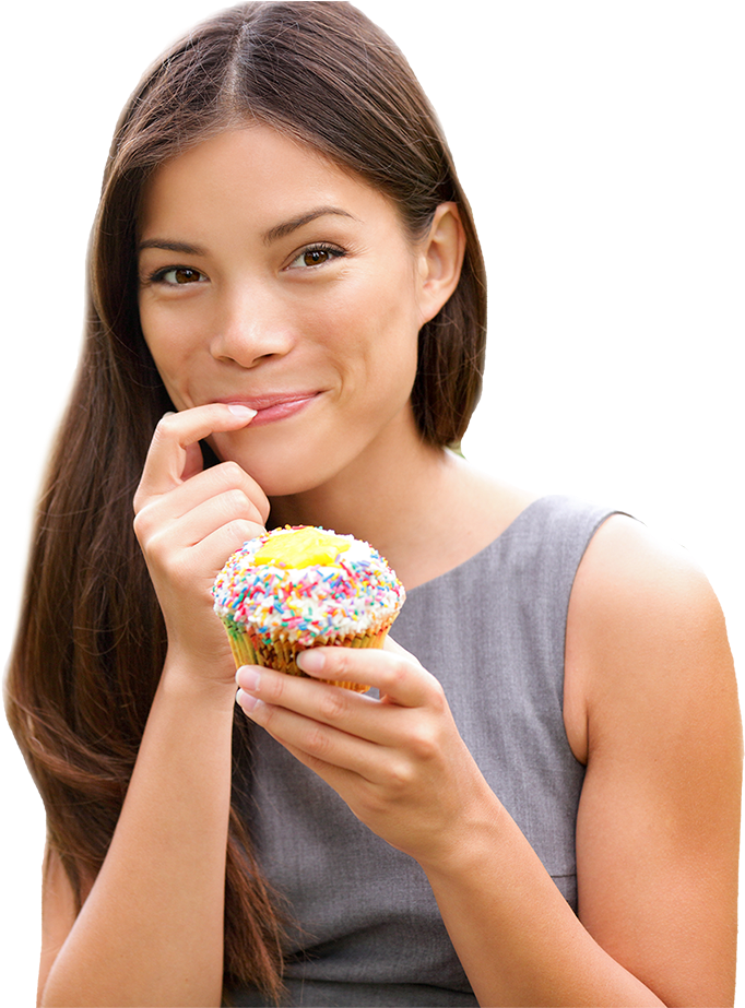 Asian Woman Eating Sweet Cake - Woman Eating Cake Png Clipart (720x922), Png Download