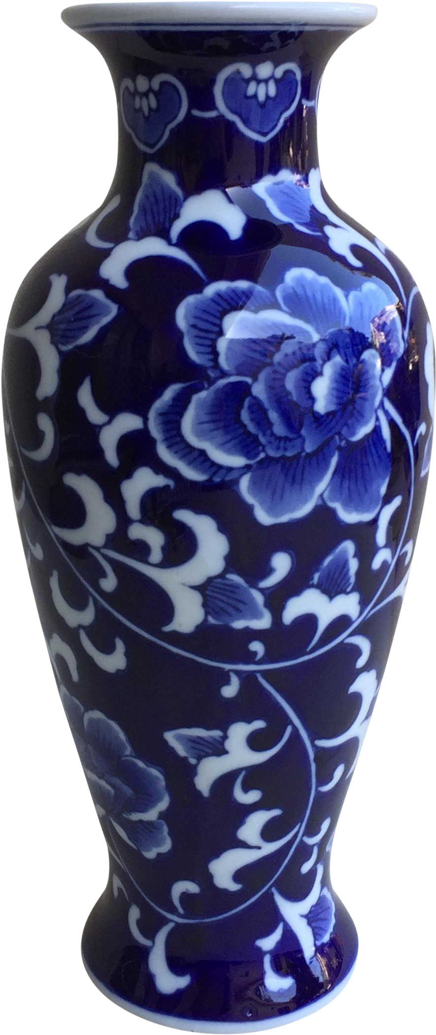 Asian Blue & White Lotus Flower Vase - Blue And White Porcelain Clipart (982x2333), Png Download