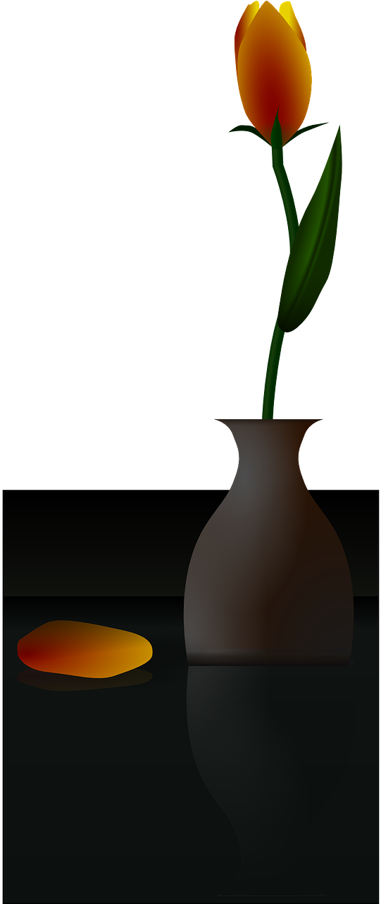 Flower Vase Tulip Yellow - Flower In A Vase Black Background Clipart (640x1280), Png Download