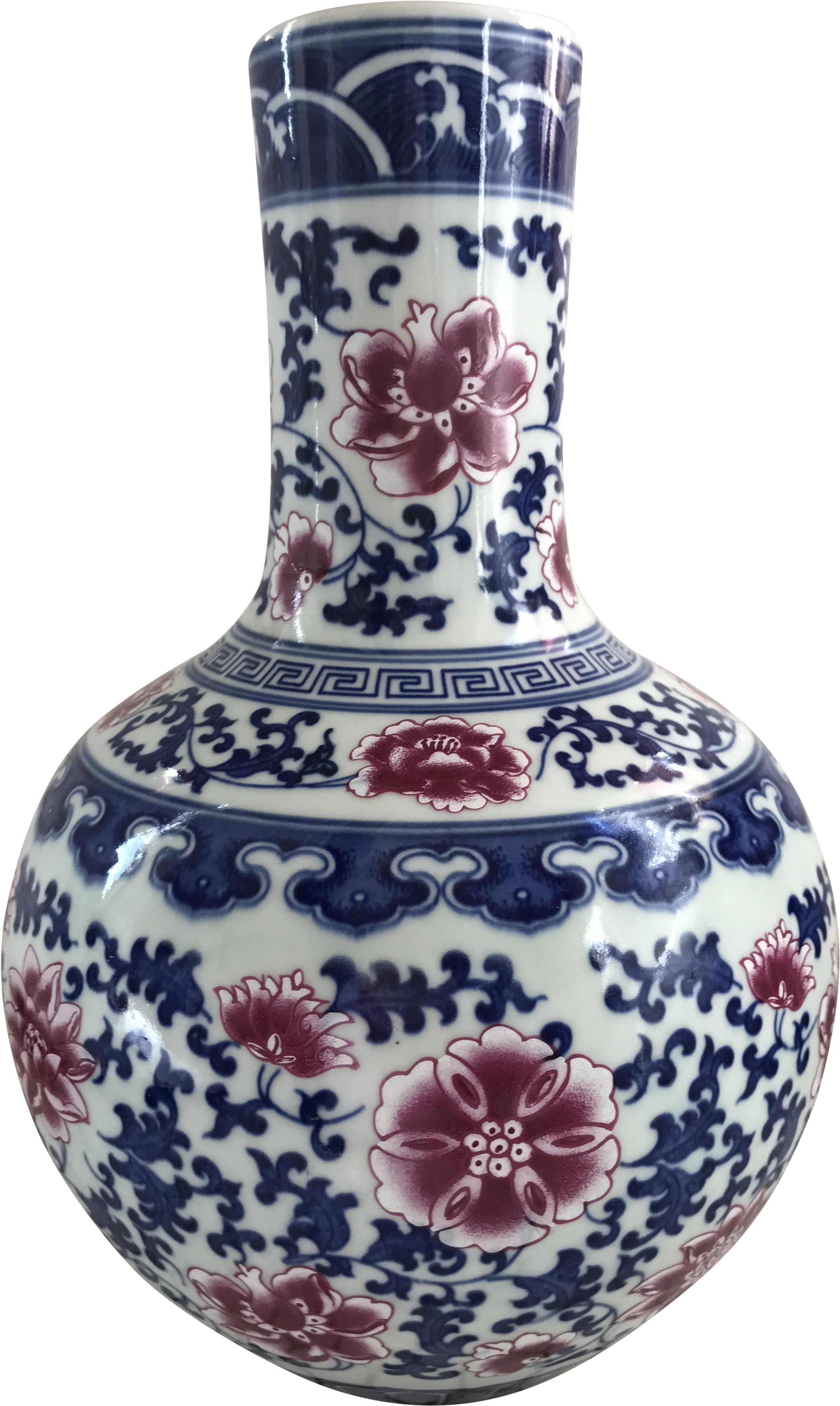 Chinese Chinoiserie Blue & White Porcelain Vase On - Blue And White Porcelain Clipart (2343x3923), Png Download