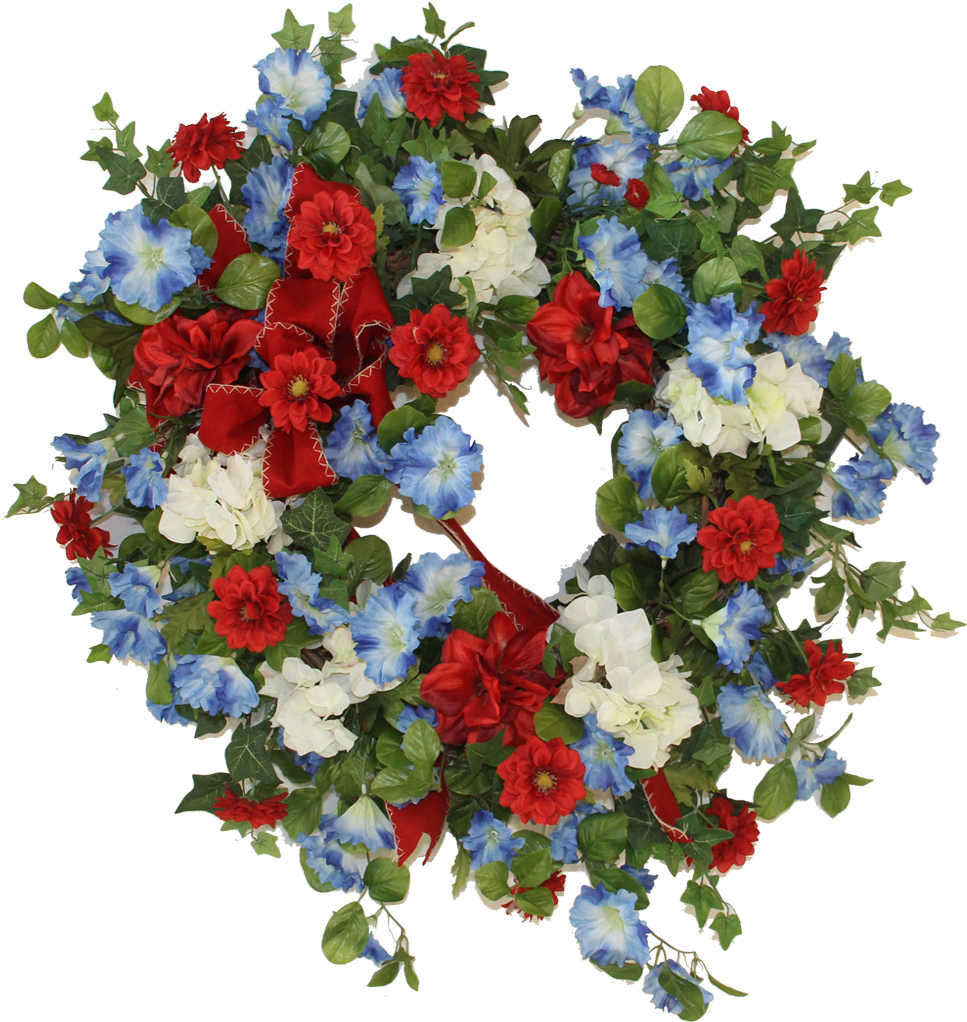 White Sunflower/blue Hydrangea/red Morning Glory/white - Bouquet Clipart (1110x1050), Png Download