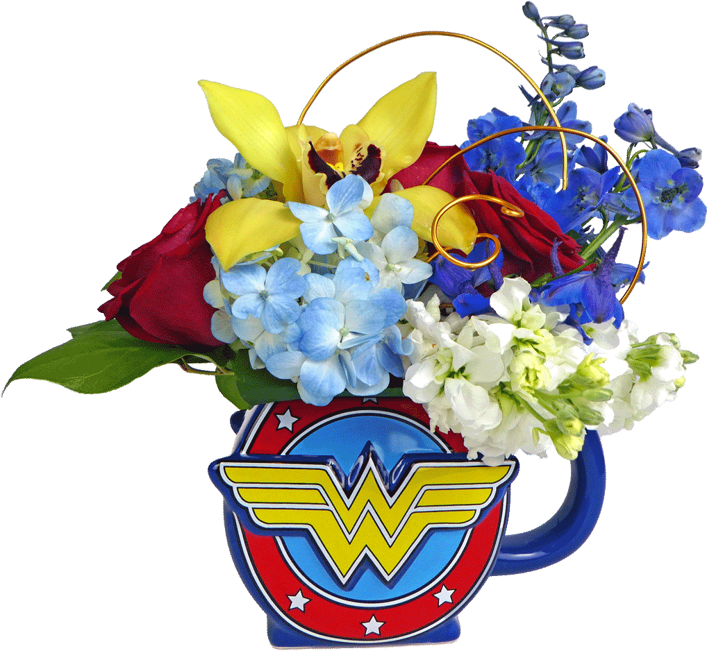 Wonder Woman Flower Mug - Wonder Woman Flower Bouquet Clipart (1024x1024), Png Download