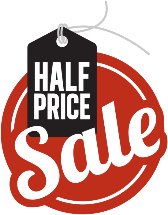 Half Price Sale - 1 2 Price Sale Clipart (634x732), Png Download