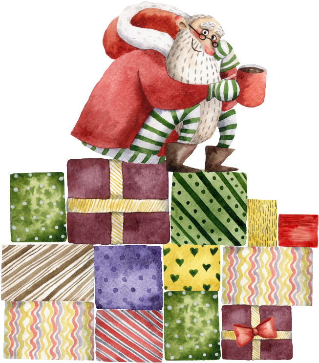 Hand Painted Santa Claus Png Transparent Ready To Give Clipart (653x743), Png Download