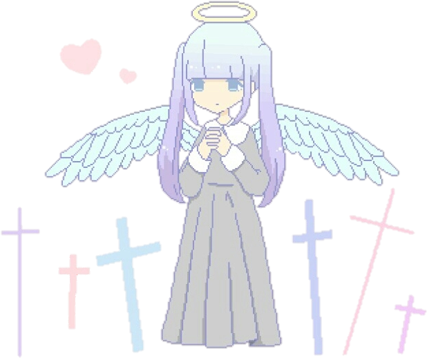 Cute Kawaii Anime Girl Wings Angel Pixel Cross Heart - Angel Clipart (618x518), Png Download