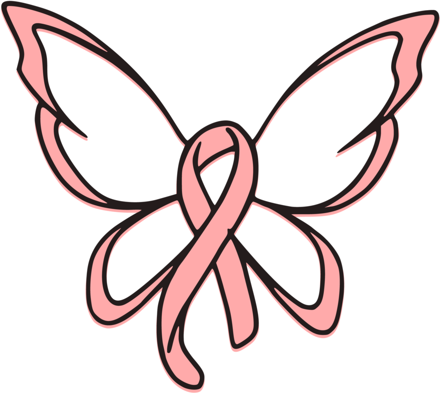 Clip Art Royalty Free Library Ribbon Butterfly Cut - Butterfly Breast Cancer Ribbon - Png Download (1024x935), Png Download