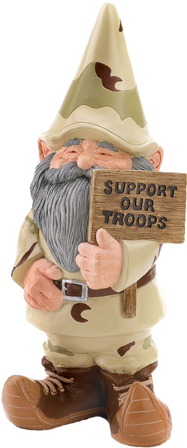 Our Military Garden Gnome Is Just Under A Foot Tall, - Support Our Troops Gnome Clipart (392x928), Png Download
