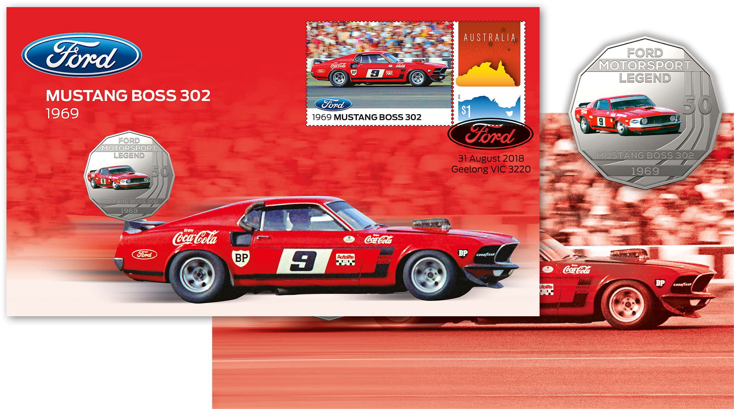 Ford 1969 Boss 302 Mustang Trans-am Postal Numismatic - Ford Clipart (2400x1350), Png Download