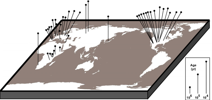 World Map Showing The Spatio-temporal Distribution - Illustration Clipart (850x401), Png Download