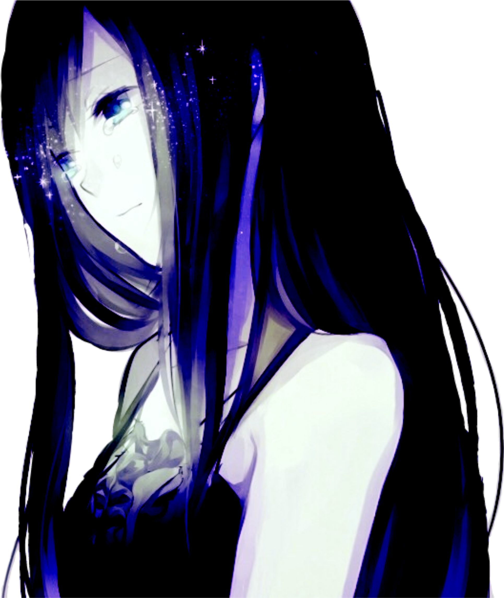 Anime Animegirl Crying Sadness Despair Tears - Anime Girl With Black And Blue Hair Clipart (2289x2289), Png Download