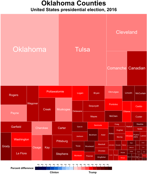 Treemap Of The Popular Vote By County, 2016 Presidential - Oklahoma 2016 Election Results Clipart (560x617), Png Download