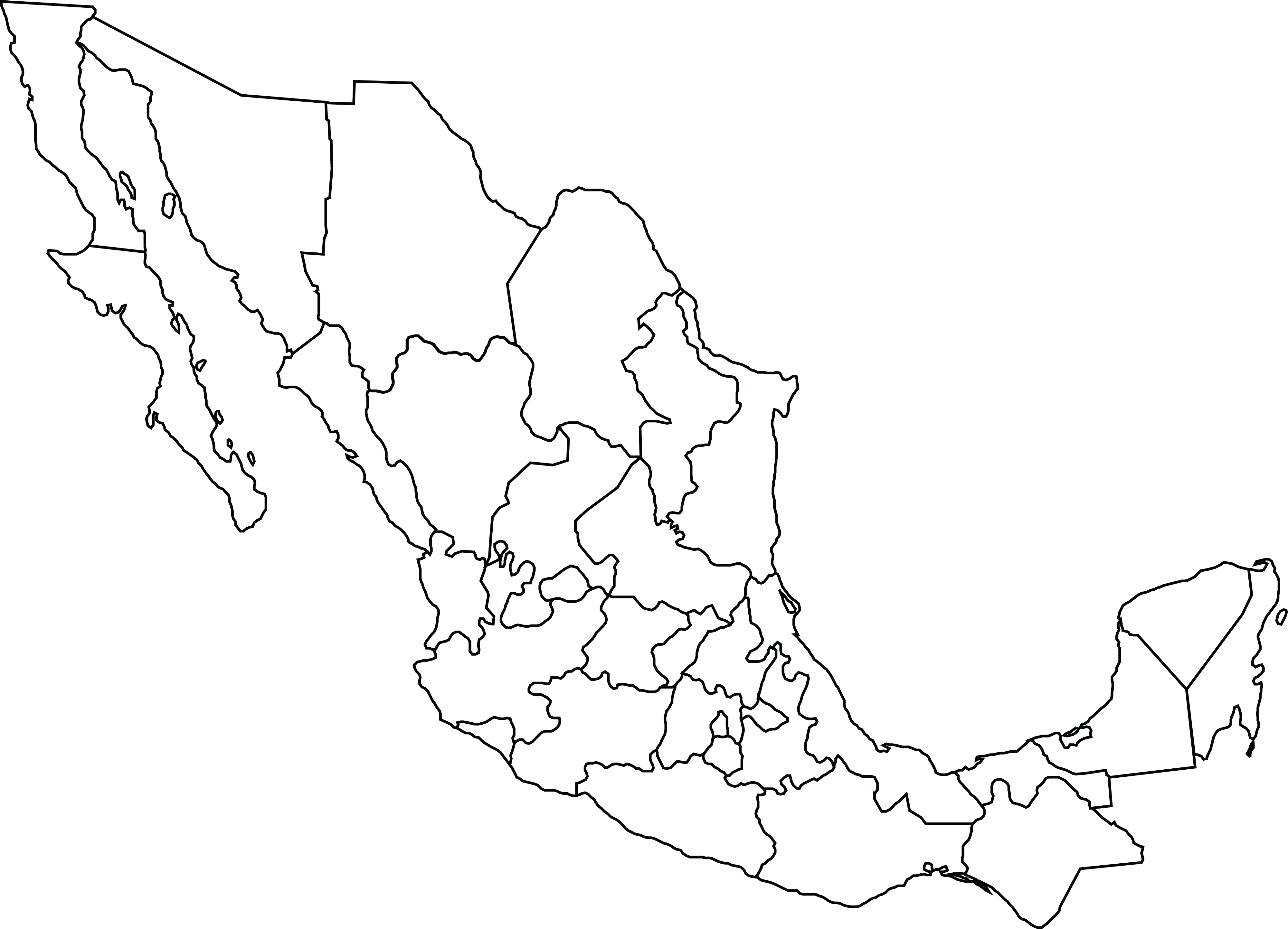 Free Of A Map Mexico - Mexico Map Black And White Clipart (4000x2886), Png Download