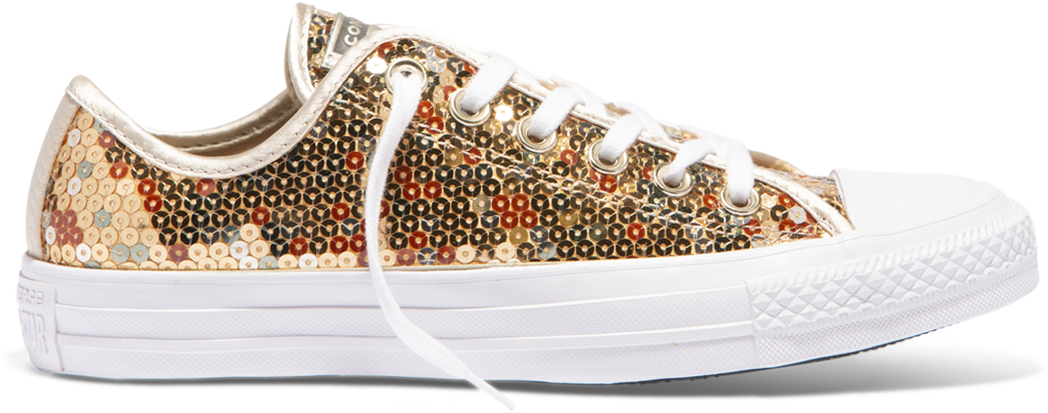 Chuck Taylor All Star Sequined Low Top Gold - Converse Gold Clipart (1164x459), Png Download