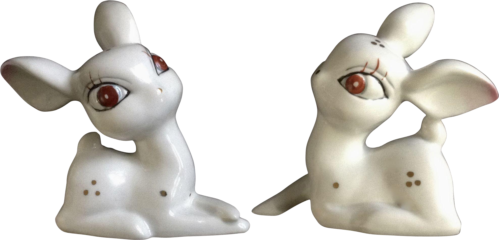 Vintage White Deer Fawns With Big Red Eyes Animal Porcelain - Domestic Rabbit Clipart (1978x1978), Png Download