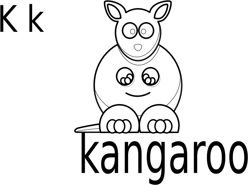 K For Kangaroo Black White Line Animal Animal 999px - Kangaroo Clipart (999x706), Png Download