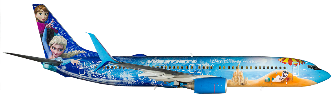 Westjet Disney Frozen Plane Clipart (1152x350), Png Download