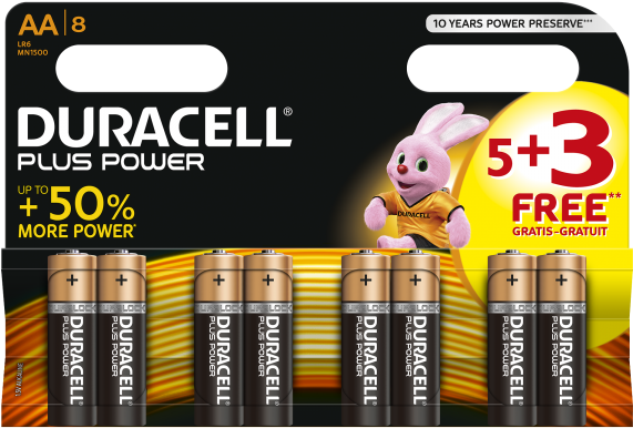 Duracell 8 Pack Aa Size Battery - Duracell Aa Clipart (600x600), Png Download