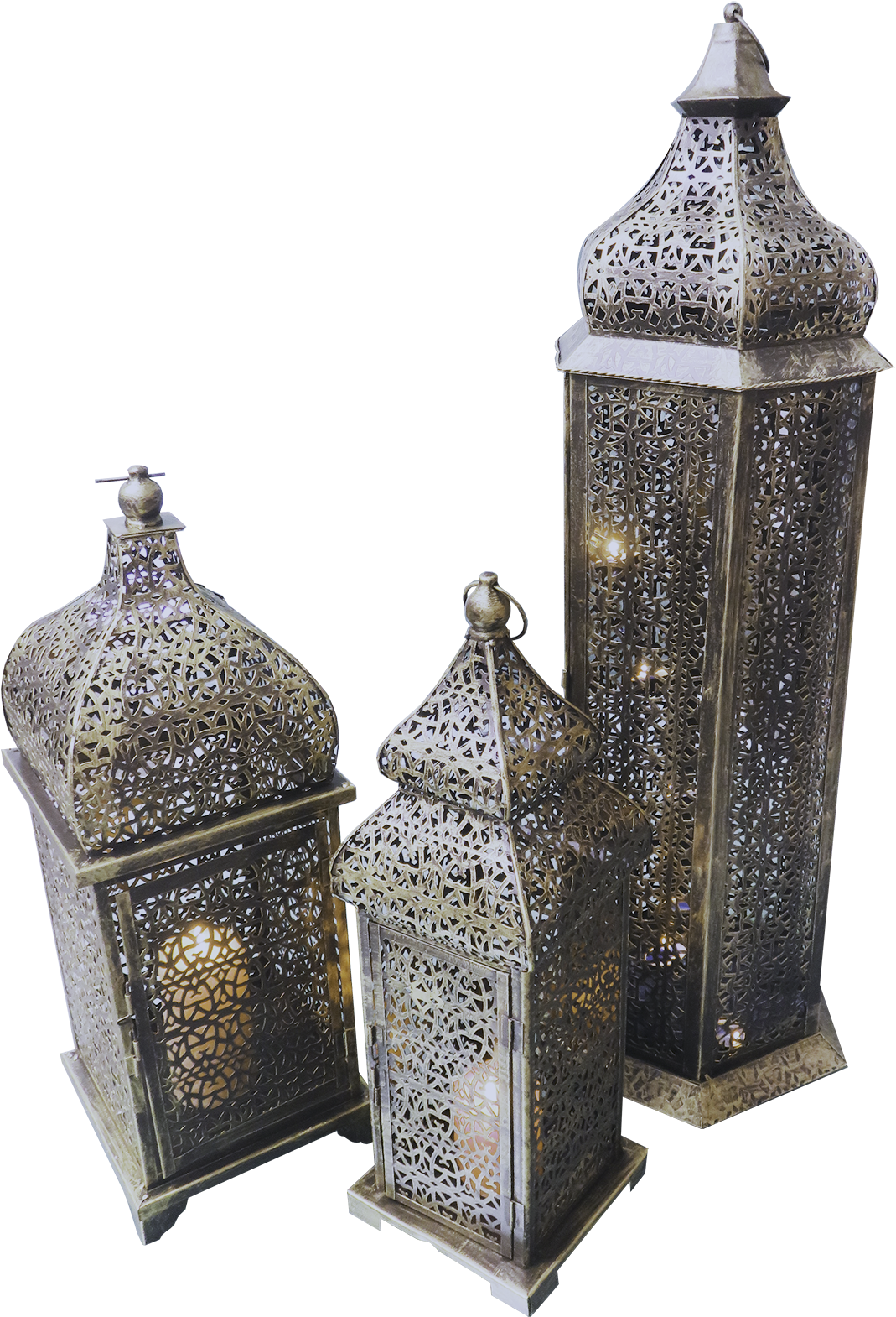 Brass Arabic Lamps Lit 3 - Arabic Lantern Png Clipart (1253x1723), Png Download