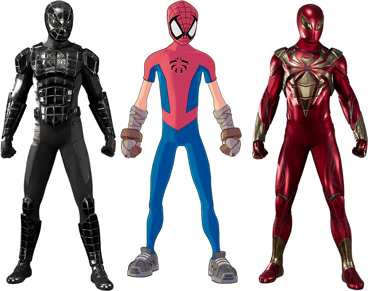 Iron Spider - All Dlc Spiderman Suits Clipart (1599x1225), Png Download
