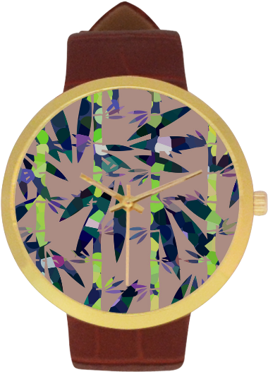 Bamboo Leaves Women's Golden Leather Strap Watch - Emblem Clipart (1000x1000), Png Download