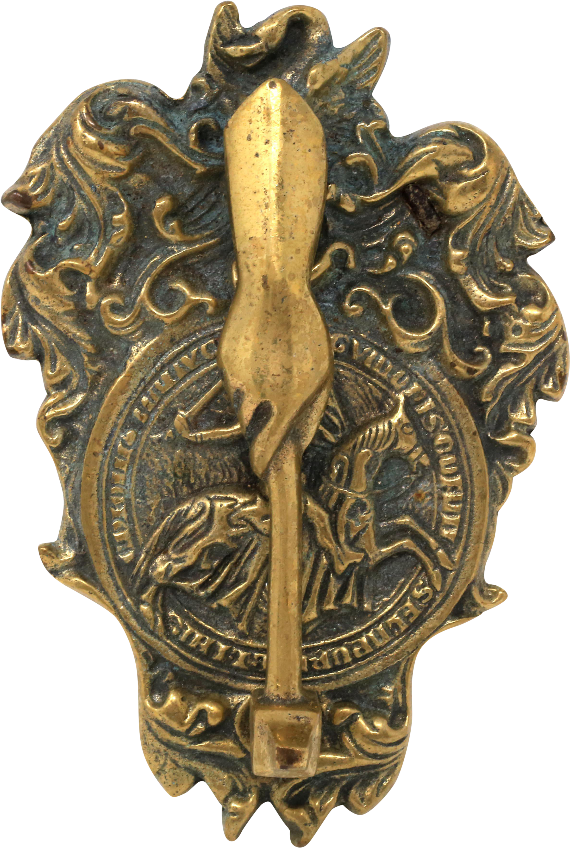 Vintage Brass Hand And Gavel With Horse Door Knocker Clipart (5395x3597), Png Download