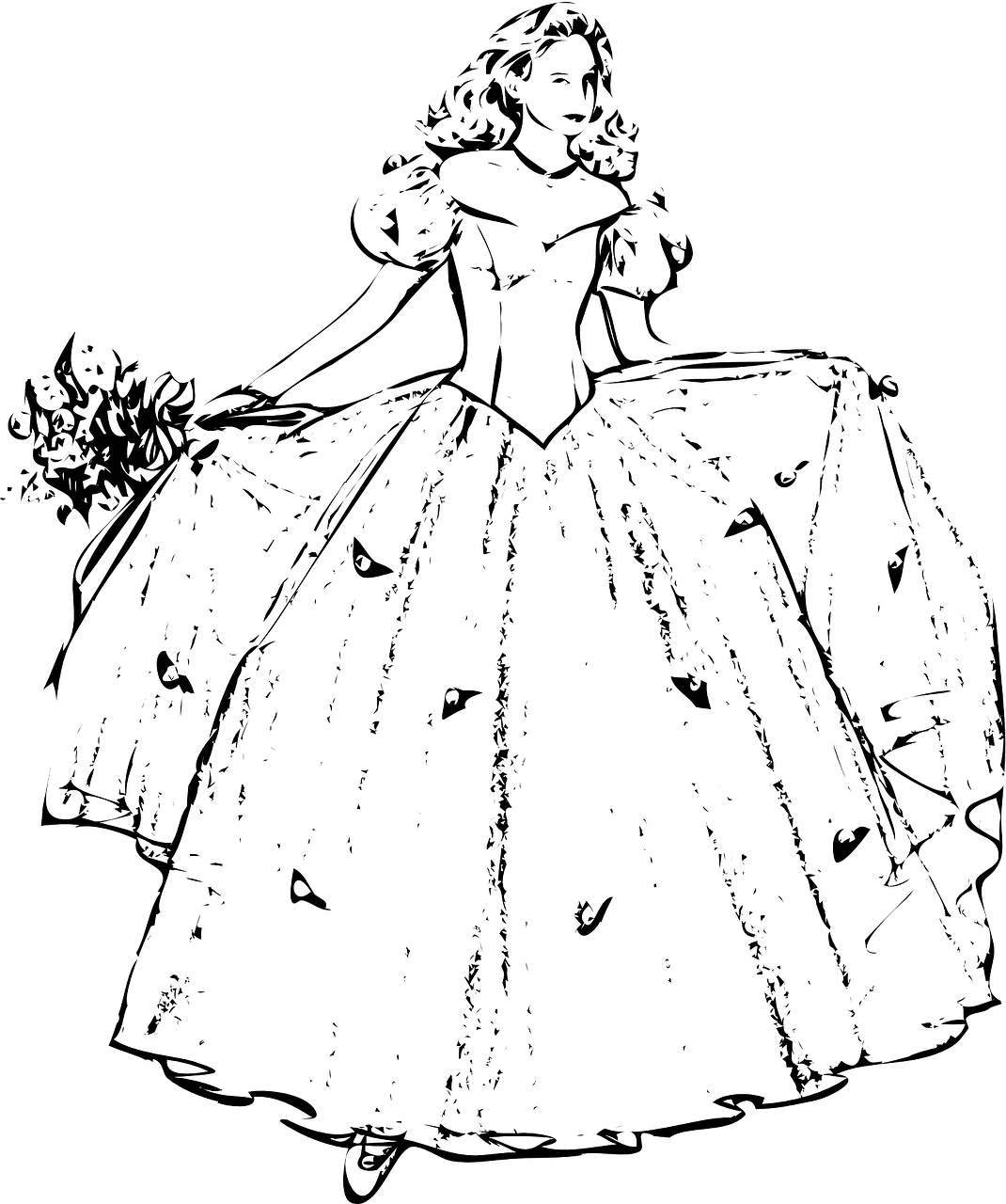 Gown Woman Flowers Dress Png Image - Pobarvanka Princeske Clipart (1070x1280), Png Download