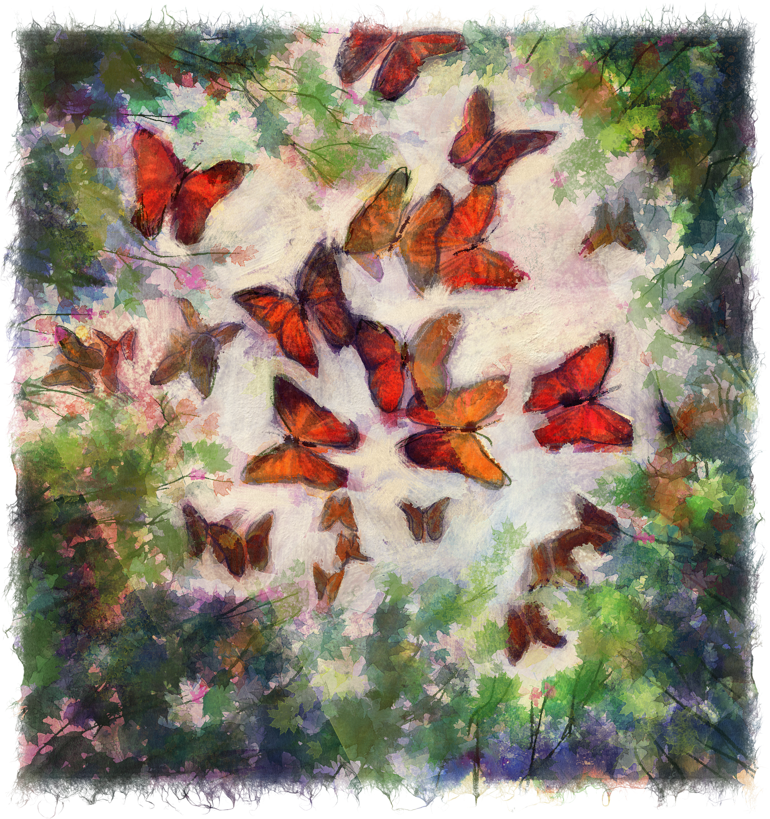 Sunny Day Butterflies - Watercolor Paint Clipart (1527x1624), Png Download