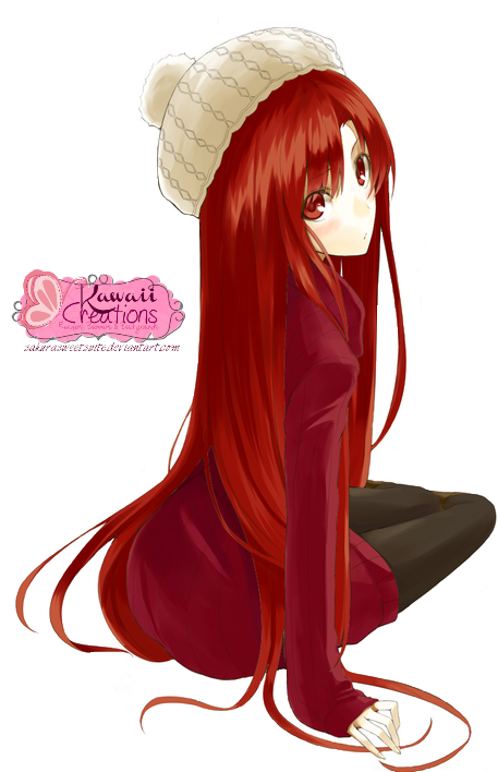 Girls Transparent Red Hair - Anime Girl Red Hair Red Eyes Clipart (500x707), Png Download