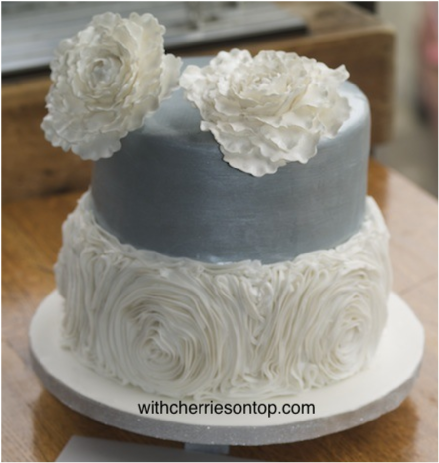 Rosette And Silver Wedding Cake On Cake Central - Cake Decorating Clipart (900x1200), Png Download