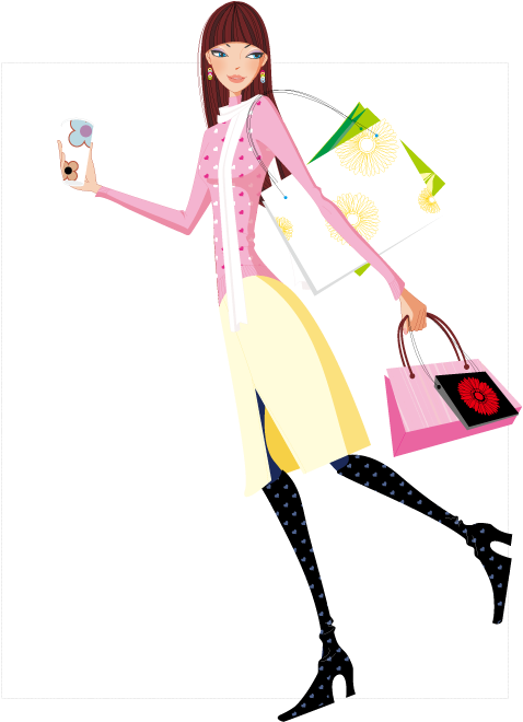 Happy Shopping Girl Vector Self-timer 595*842 Transprent - Girl Shopping Vector Happy Clipart (478x660), Png Download