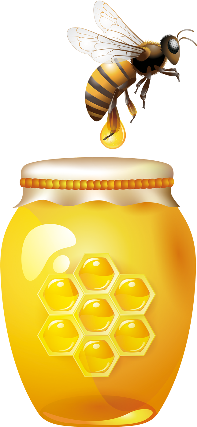 Bee Jar Clip Art Hive Transprent Png - Jar Of Honey Illustration Transparent Png (1500x1500), Png Download