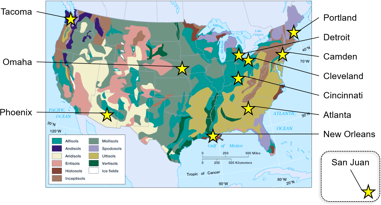 Map Of Soil Survey Locations And Soil Types In The - Distribution Of Soils In The United States Clipart (1348x714), Png Download
