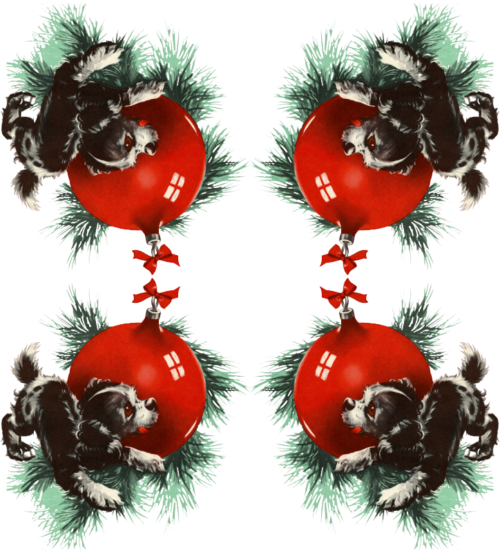 Vintage Christmas Puppy Clipart (724x800), Png Download
