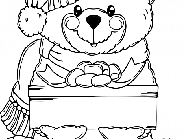 Christmas Bear Coloring Page With Clipart - Christmas Teddy Bear Coloring Page - Png Download (640x480), Png Download