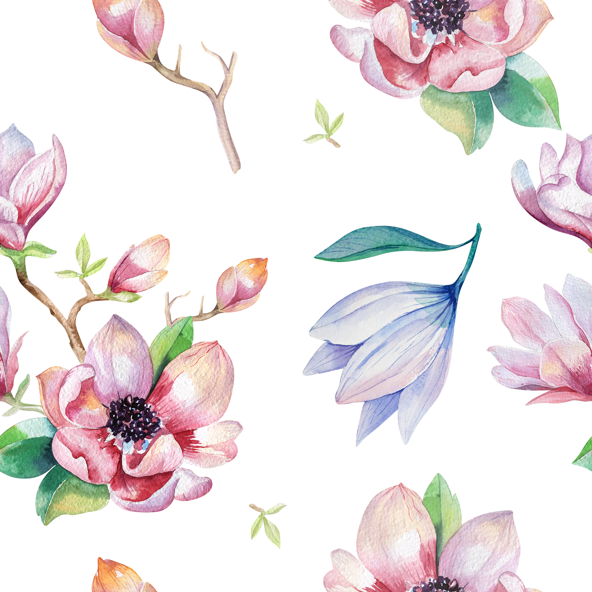 Watercolor Magnolia Bunting Free Printable - Magnolia Flowers Watercolors Clipart (2000x2000), Png Download