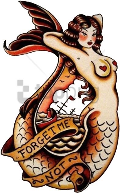Free Png Forget Me Not Pinup Tattoo Png Image With - Old Style Mermaid Tattoo Clipart (480x647), Png Download
