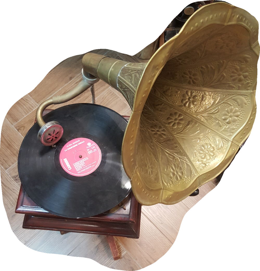A Rare Gramophone On A Wooden Stand, Parts Of An Existing - Antique Clipart (1000x1040), Png Download