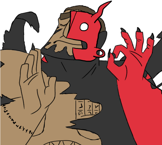 Demon Red Fictional Character Cartoon Mammal Vertebrate - Just Right Meme Clipart (557x605), Png Download