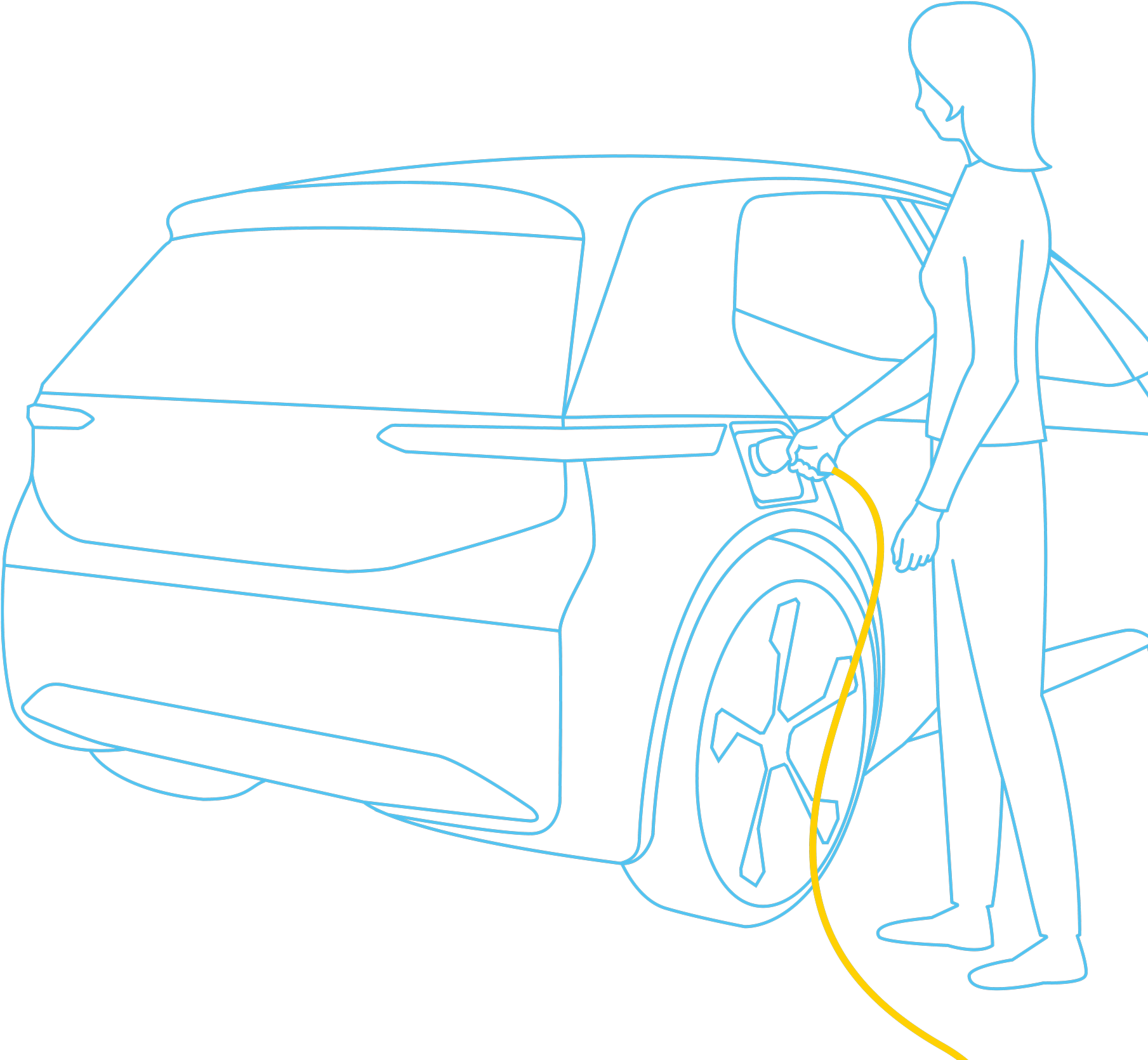 Woman Is Charging Her Electric Vehicle - Sketch Clipart (1920x1810), Png Download