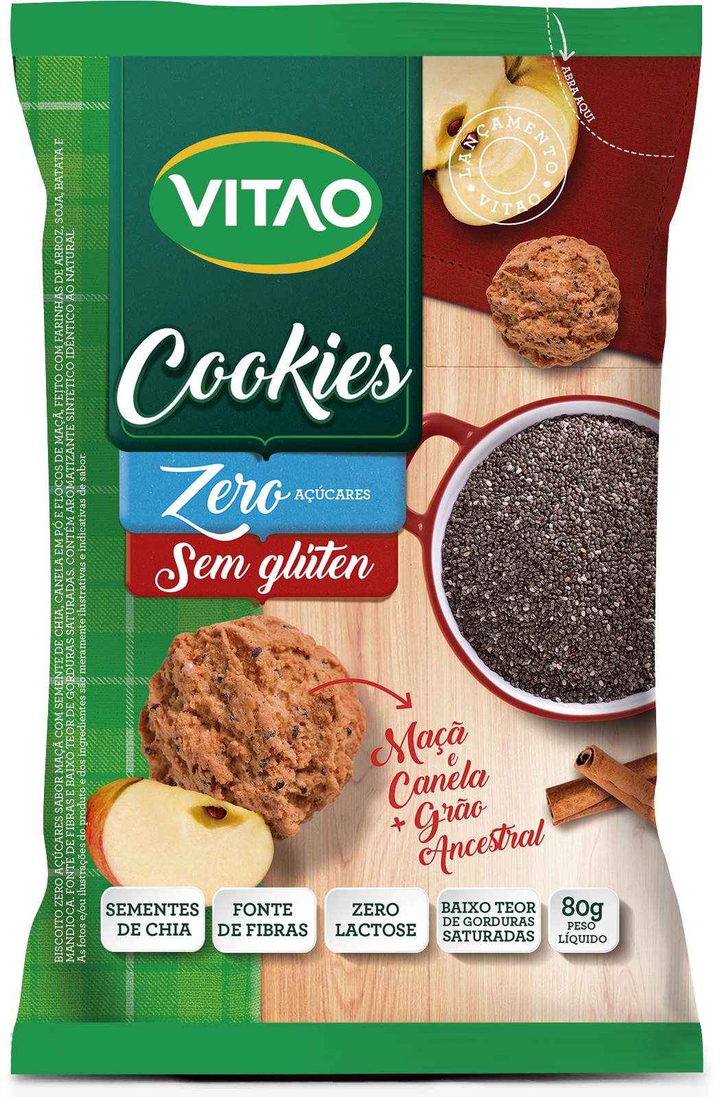 Cookies Sem Glúten Maçã E Canela Sementes De Chia - Cookies Sem Gluten Vitao Clipart (1181x1816), Png Download