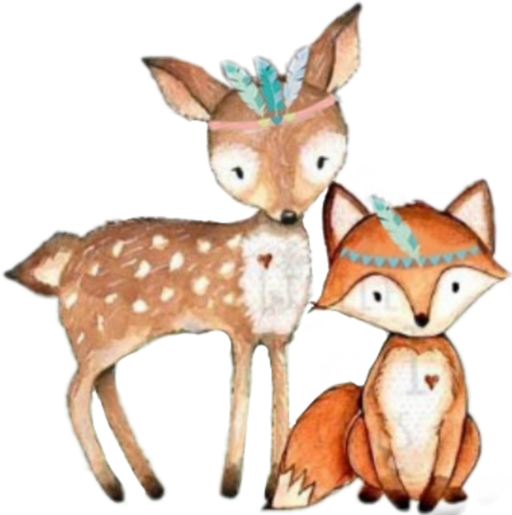#tribal #fox #deer #woodland #forest #animals - Woodland Creatures With Flowers Clipart (1024x1030), Png Download