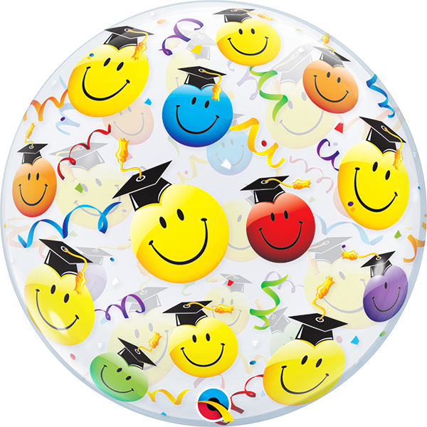 22" Clear Bubble Balloon With Smile Faces Wearing Grad - Bubble Balloons Clipart (600x600), Png Download