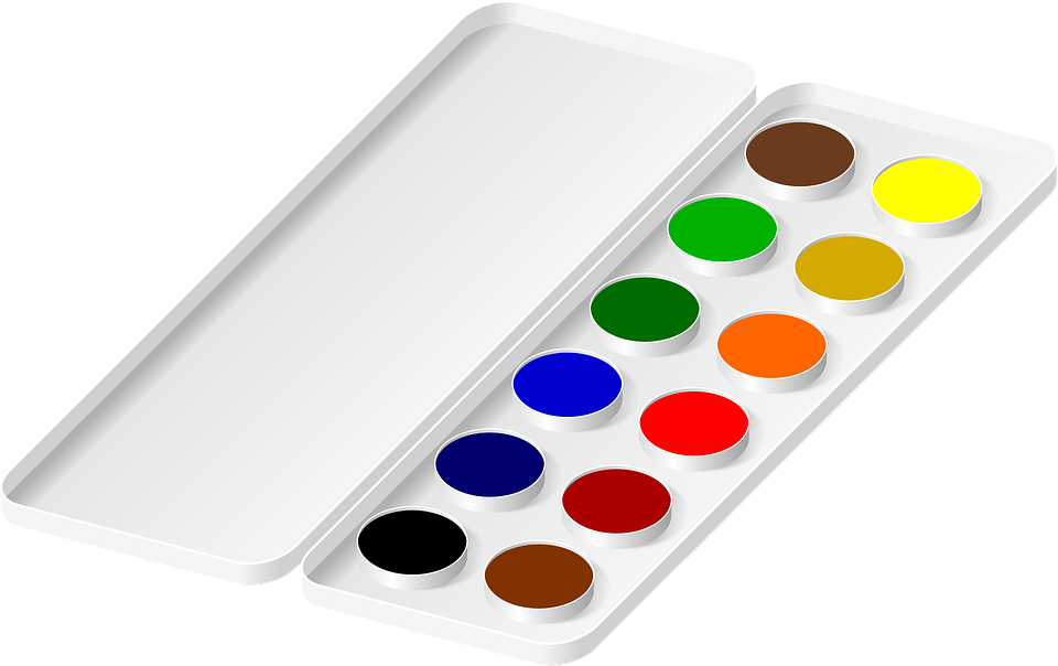 Watercolors, Colors, Painting, Black, Blue, Green - Watercolors For Kids Clipart (960x604), Png Download