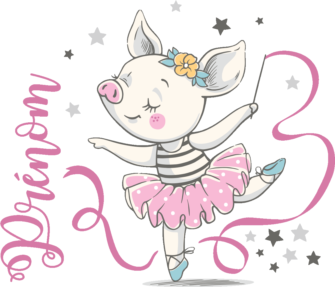 Sticker Prenom Personnalise Cochon Ballerine Ambiance - Illustration Clipart (1200x1200), Png Download