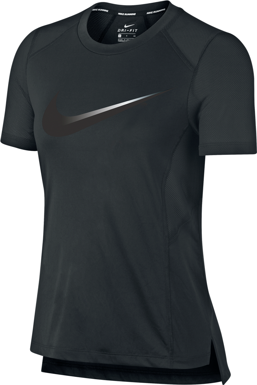 Nikewomen's Miler Top Short Sleeve Black/gunsmoke - Black Tshirt Clipart (2400x1350), Png Download
